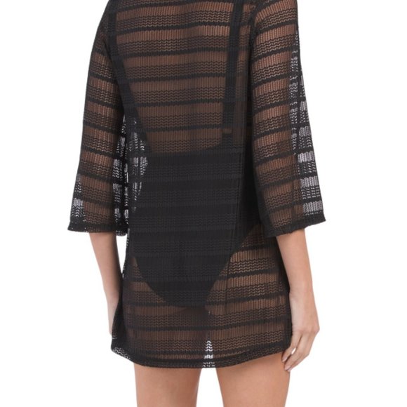 JORDAN TAYLOR Made In Usa Long Sleeve V-neck Mesh Tunic Swim Cover-up - Picture 2 of 2